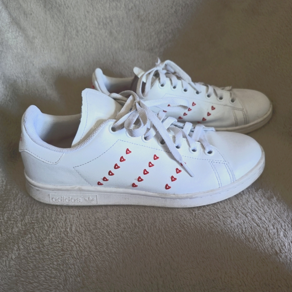 Adidas Stan Smith Heart Stripe White Leather Sneakers size 7